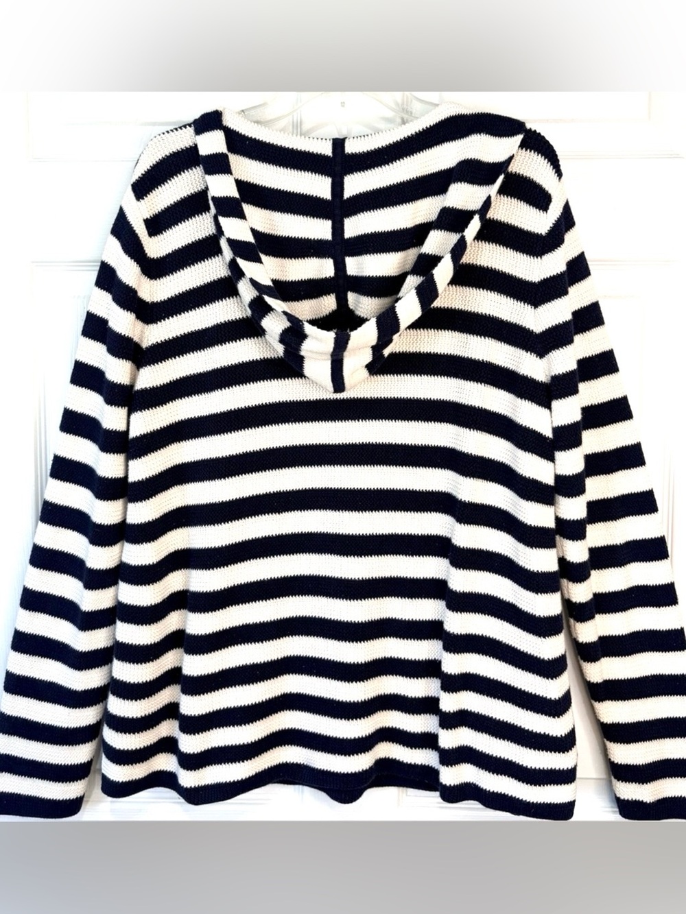 TALBOTS Navy Blue Striped Hoodie Sweater Kangaroo Pocket Nautical Preppy XL - Picture 4 of 6